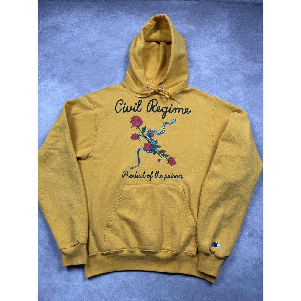 Champion Eco Hoodie Mens Small‎ Yellow Civil Regime Graphic Snake Roses S700